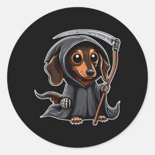 Weiner Dog Halloween Dachshund Grim Reaper Classic Round Sticker