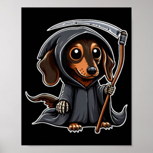 Weiner Dog Halloween Dachshund Grim Reaper Poster