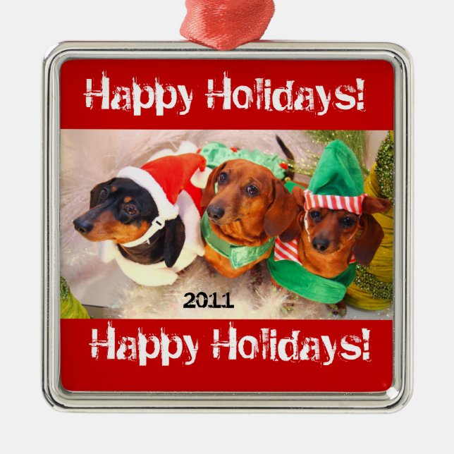 Weiner Dog Happy Holiday Ornament (Front)