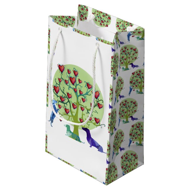 Weiner Dog Love Tree , Hearts  Small Gift Bag (Back Angled)