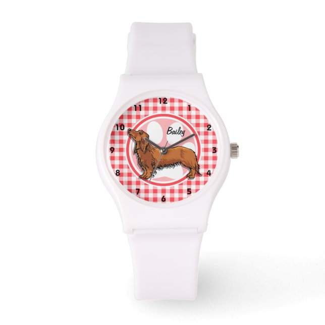 Weiner Dog; Red and White Gingham Watch (Front)