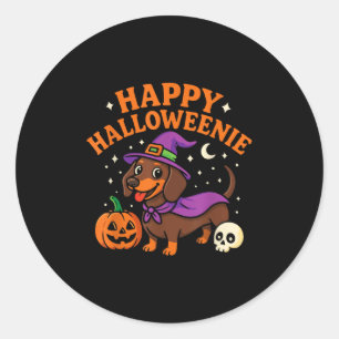 Weiner Dog Witch Happy Halloweenie Cute Halloween Classic Round Sticker