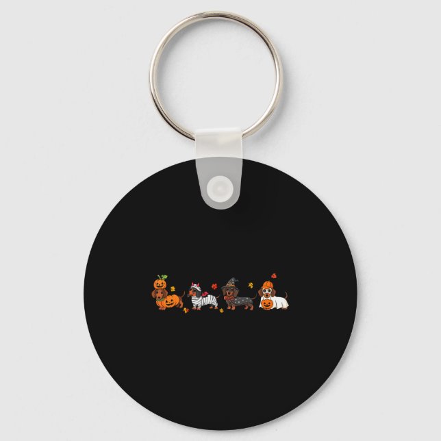 Weiner Dog Witch Happy Halloweenie Cute Halloween  Key Ring (Front)