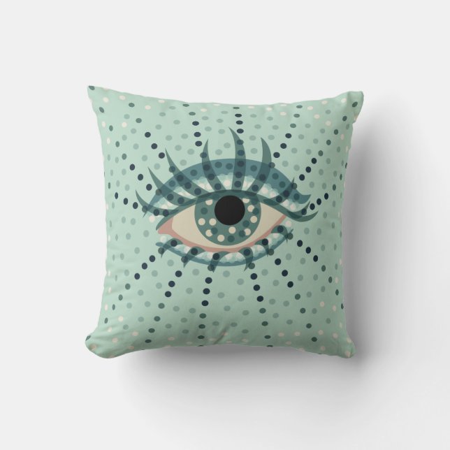 Weird Blue Eye With Dots Abstract Psychedelic Art Cushion (Front)