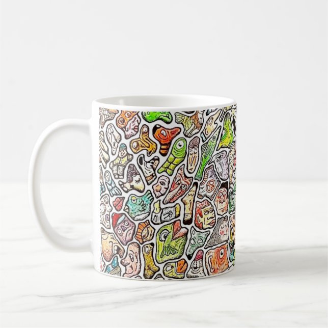 Weird Cartoon Faces Color Pencil Coffee Mug (Left)