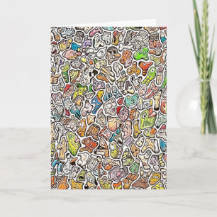 Weird Cartoon Faces Color Pencil Greeting Card