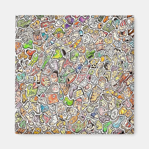 Weird Cartoon Faces Color Pencil Magnet