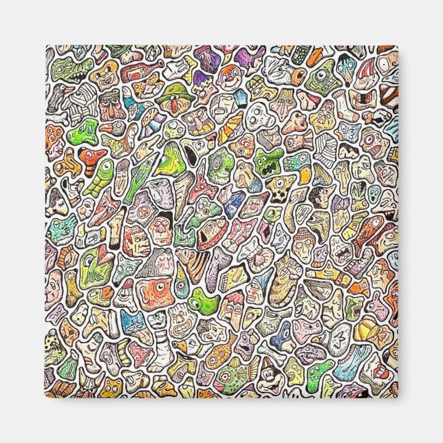 Weird Cartoon Faces Color Pencil Magnet (Front)