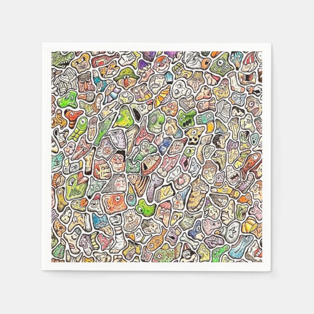 Weird Cartoon Faces Color Pencil Napkin (Front)