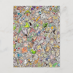 Weird Cartoon Faces Color Pencil Postcard