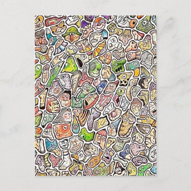 Weird Cartoon Faces Color Pencil Postcard (Front)