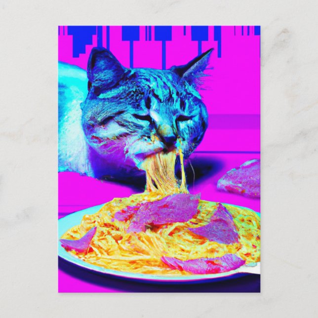 Weird Cat Eating Spaghetti generativecontent Postcard (Front)