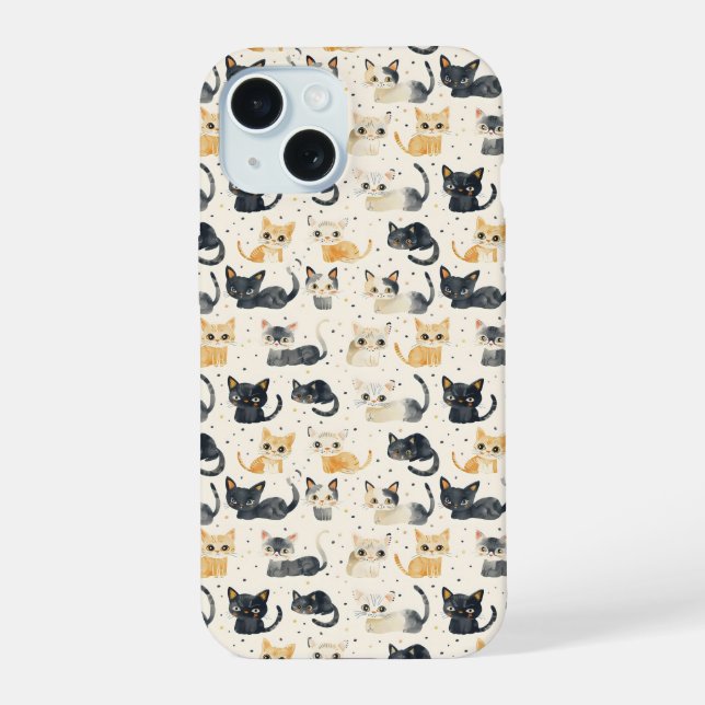 Weird Cats Pattern iPhone 15 Case (Back)