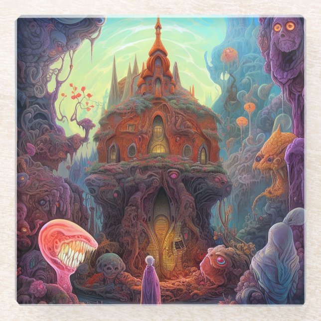 Weird Creepy House Surreal Art Glass Coaster (Front)
