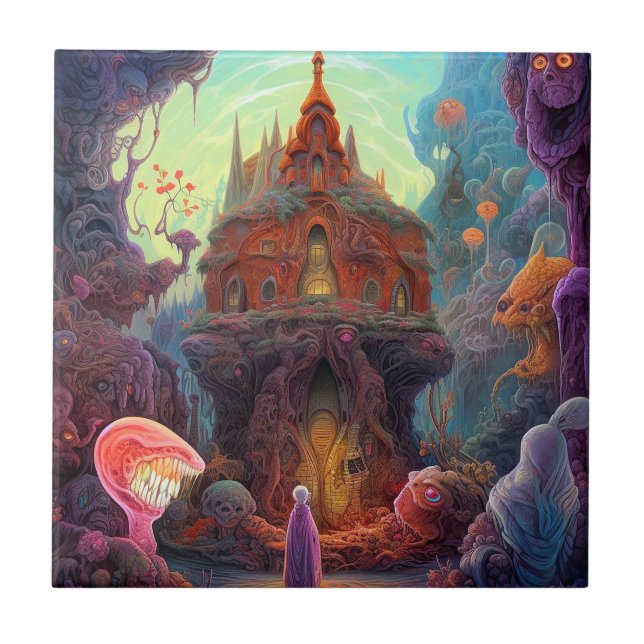 Weird Creepy House Surreal Art Tile (Front)