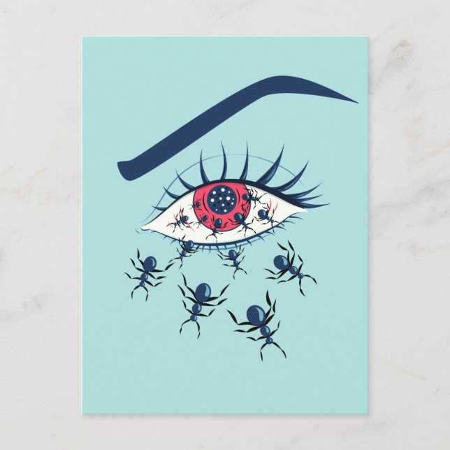 Weird Creepy Red Eye Art With Crawling Ants Postcard (Front)
