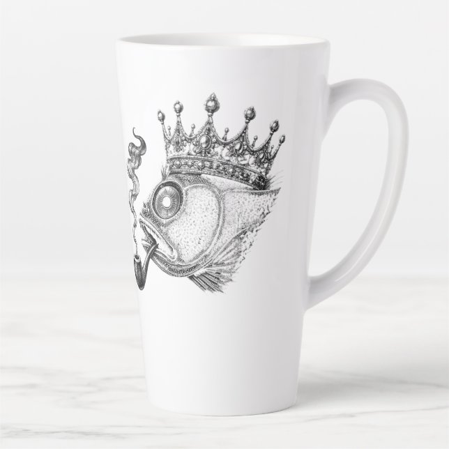 Weird Crowned Fish Head Smoking Pipe Latte Mug (Right)