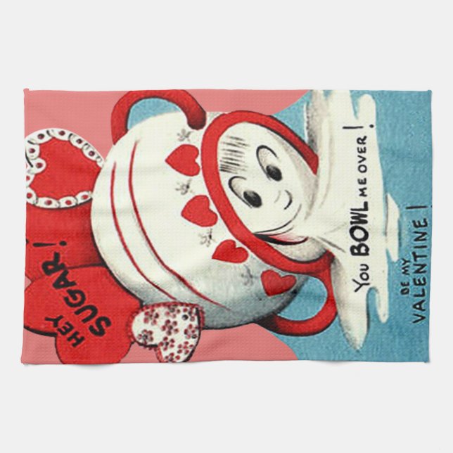 Weird Cute Funny Sugar Bowl Heart Valentine Tea Towel (Horizontal)