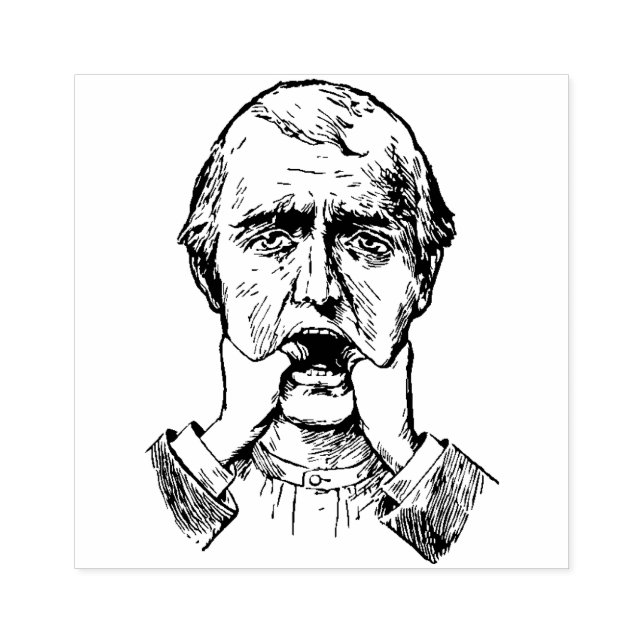 Weird dislocated jaw man strange bizarre rubber stamp (Imprint)