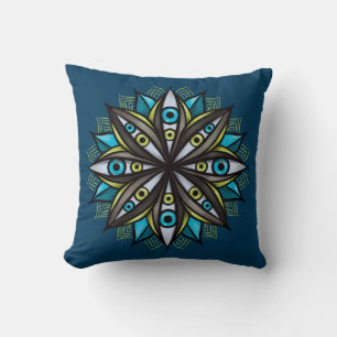 Weird Eyes With Double Iris Flower Mandala Cushion