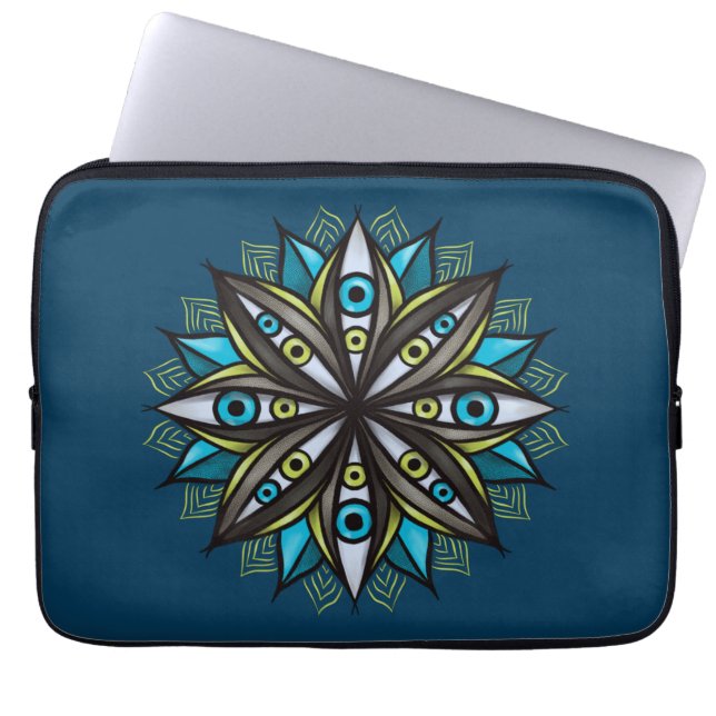 Weird Eyes With Double Iris Flower Mandala Laptop Sleeve (Front)