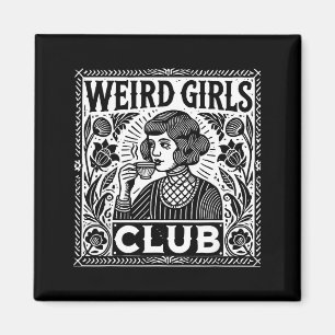Weird Girls Club Vintage Linocut Retro Introvert A Magnet