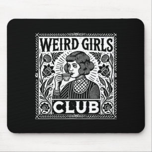 Weird Girls Club Vintage Linocut Retro Introvert A Mouse Pad