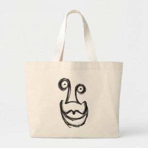 Weird gloomy goofy face large tote bag