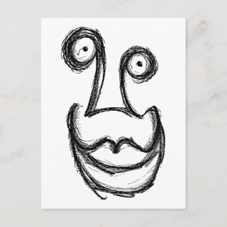 Weird gloomy goofy face postcard