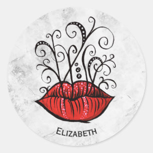Weird Gothic Lips Tattoo Oddity Name Classic Round Sticker