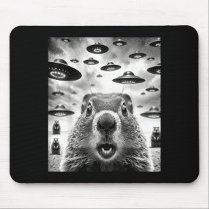 Weird Groundhogs Selfie With Alien Ufo Funny Groun Mouse Pad