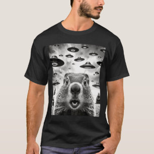 Weird Groundhogs Selfie With Alien Ufo Funny Groun T-Shirt