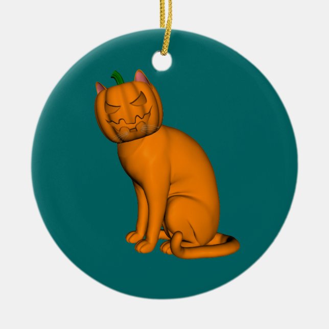 Weird Halloween Cat Ceramic Tree Decoration (Front)