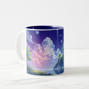 weird landscape anime style  Two-Tone coffee mug