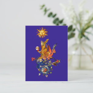 WEIRD MEDIEVAL BESTIARY,ALCHEMIST,RED DRAGON,Blue Postcard