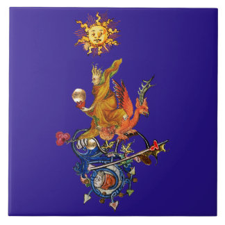 WEIRD MEDIEVAL BESTIARY,ALCHEMIST,RED DRAGON,Blue Tile