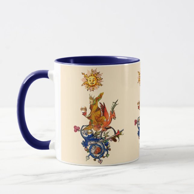 WEIRD MEDIEVAL BESTIARY,ALCHEMIST,RED DRAGON ,SUN  MUG (Left)