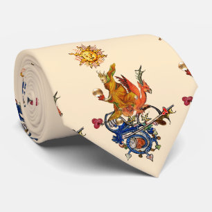 WEIRD MEDIEVAL BESTIARY,ALCHEMIST,RED DRAGON ,SUN  TIE