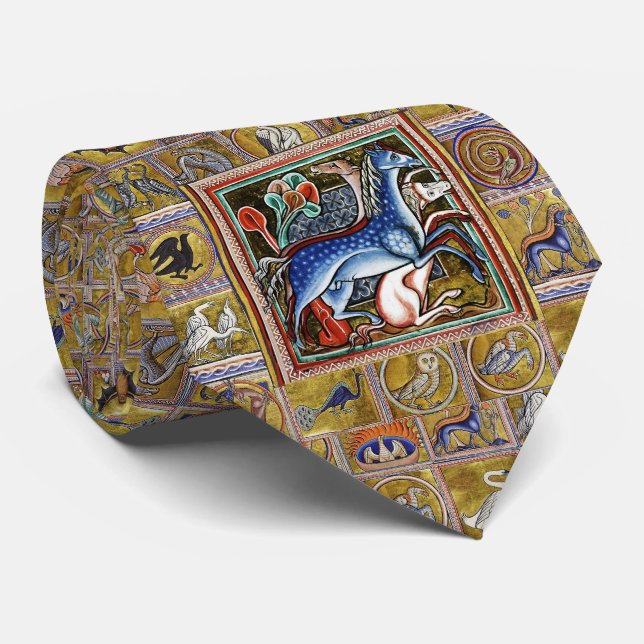WEIRD MEDIEVAL BESTIARY,HORSES ,FOREST ANIMALS TIE (Rolled)