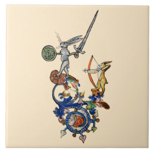 WEIRD MEDIEVAL BESTIARY,Killer Rabbits with Sword  Tile