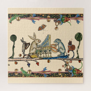 WEIRD MEDIEVAL BESTIARY MAKING MUSIC,Rabbit, Dog Jigsaw Puzzle