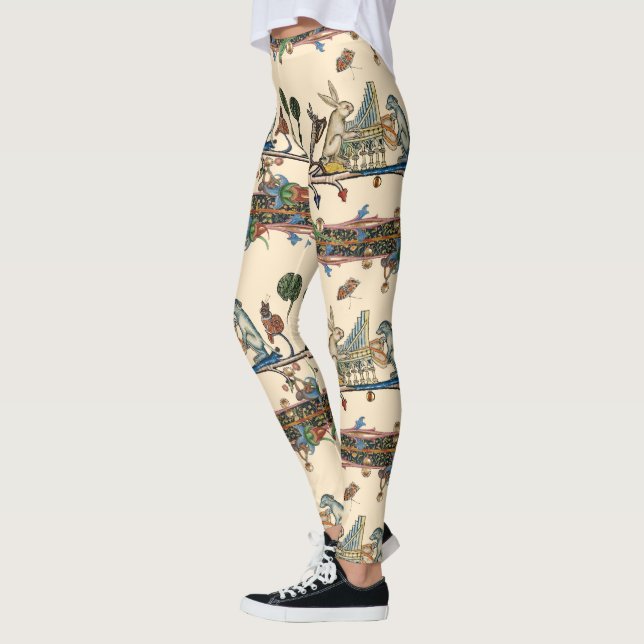 WEIRD MEDIEVAL BESTIARY MAKING MUSIC,Rabbit, Dog  Leggings (Left)