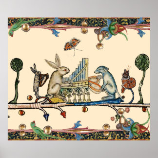 WEIRD MEDIEVAL BESTIARY MAKING MUSIC,Rabbit, Dog Poster