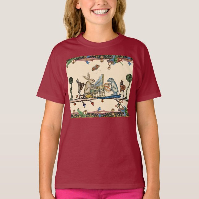 WEIRD MEDIEVAL BESTIARY MAKING MUSIC,Rabbit, Dog T-Shirt (Front)