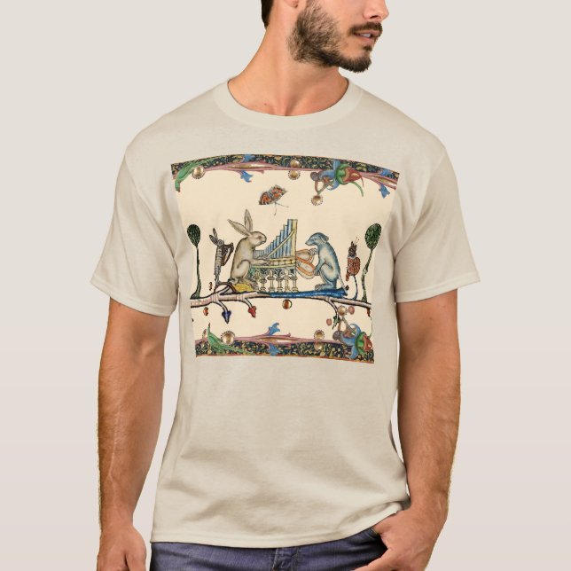 WEIRD MEDIEVAL BESTIARY MAKING MUSIC,Rabbit, Dog T-Shirt (Front)