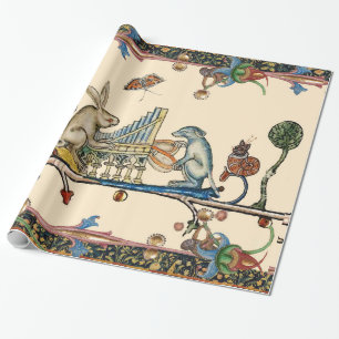 WEIRD MEDIEVAL BESTIARY MAKING MUSIC,Rabbit, Dog Wrapping Paper