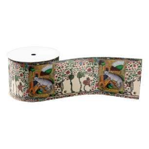 WEIRD MEDIEVAL BESTIARY, MUSIC,CAT PLAYING ORGAN GROSGRAIN RIBBON