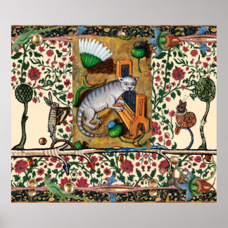 WEIRD MEDIEVAL BESTIARY MUSIC,CAT PLAYING ORGAN POSTER