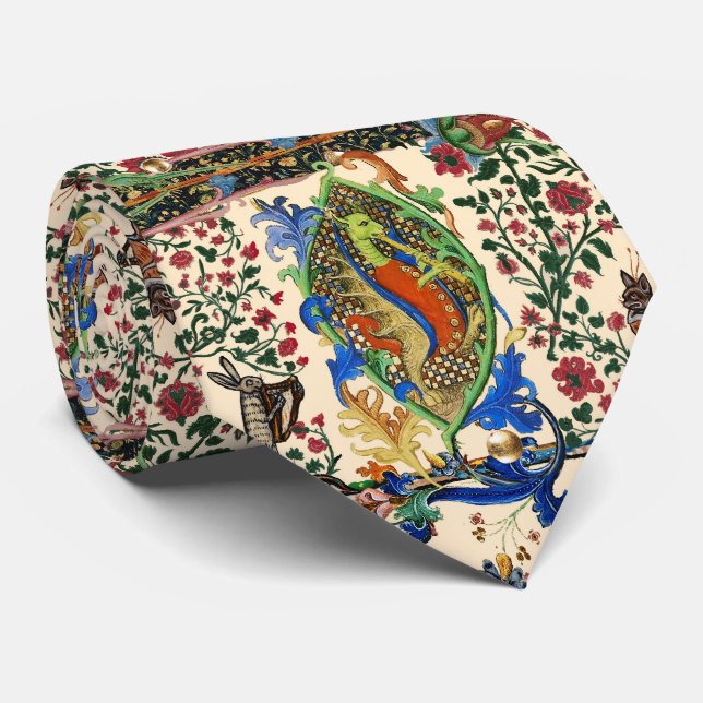 WEIRD MEDIEVAL BESTIARY MUSIC,DRAGON PLAYING FLUTE TIE (Rolled)