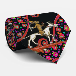 WEIRD MEDIEVAL BESTIARY Rabbit Riding a White Dog  Tie